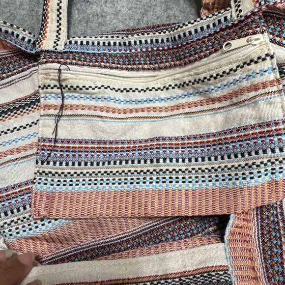 Roxy Time Is Now Canvas Tote Bag Black White Striped Slouchy Gym Beach Bag - Picture 4 of 6